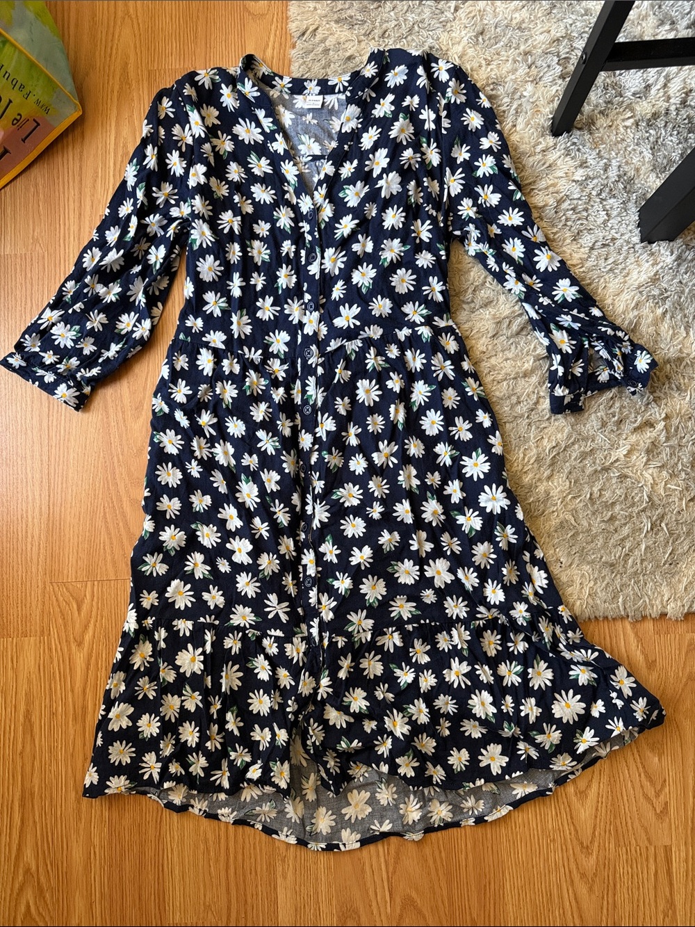 Old Navy Navy Blue Daisy Print Button-Front Dress